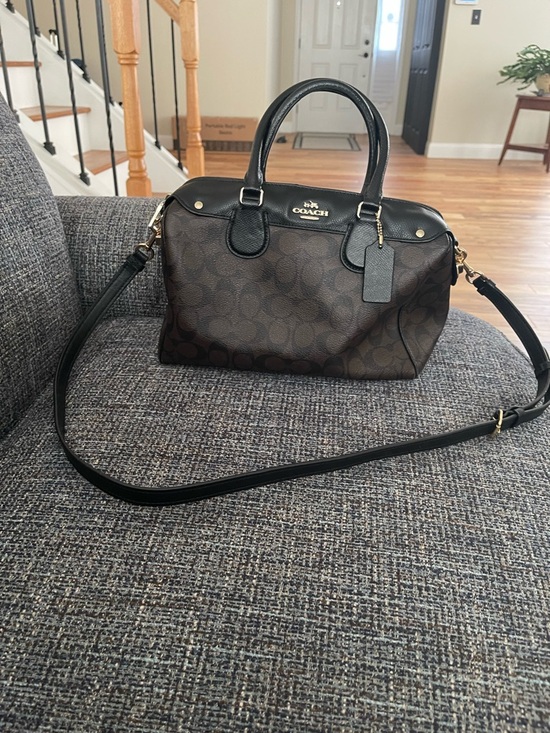 Coach Handbags - Coach Brown Signature Satchel with Black Trim and Gold Hardware
